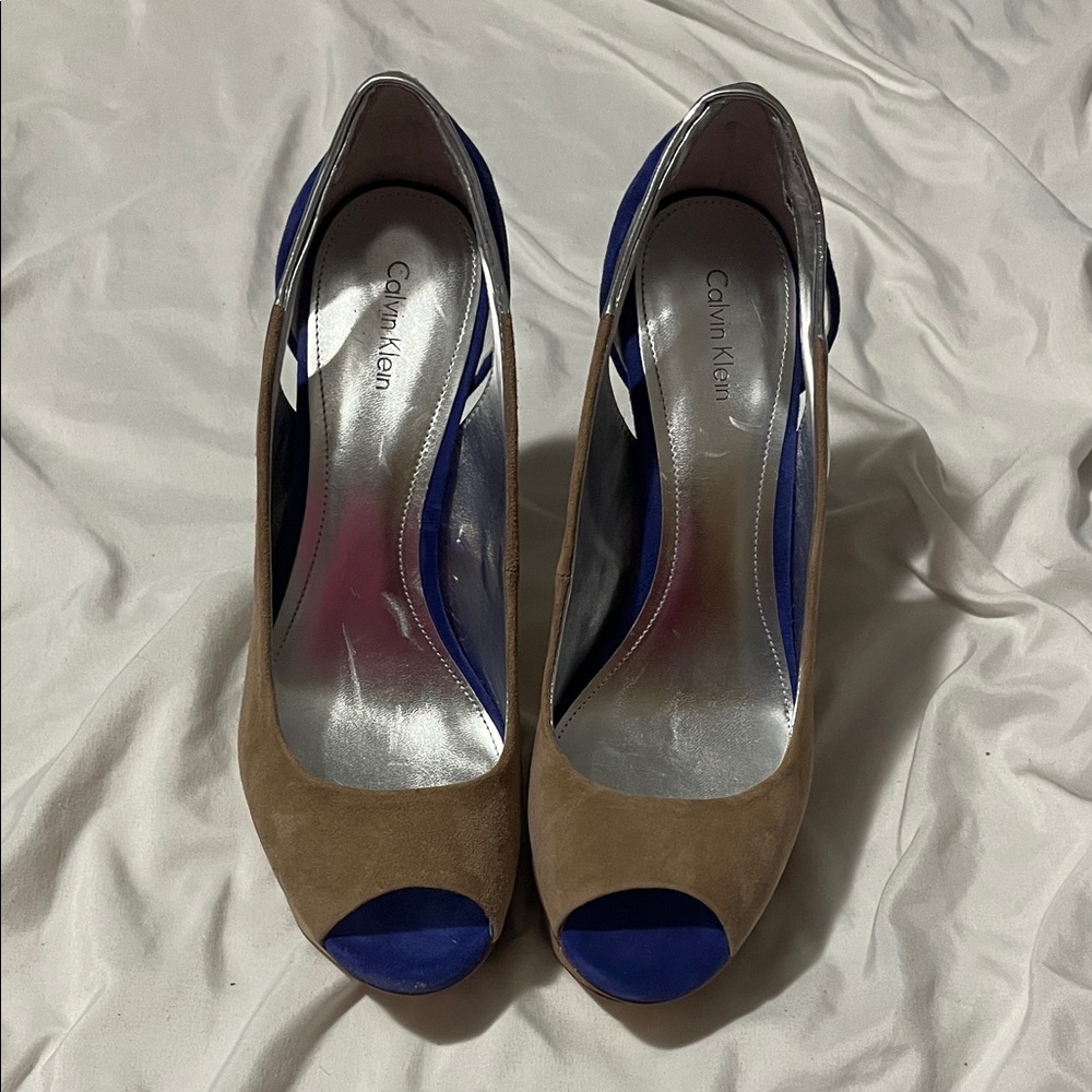 Calvin Klein Brown and Blue Heels Kayleen 10M - Picture 4 of 6